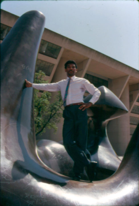 Carl on the Henry Moore in front of Dallas City Hall protesting the lack of funds for art maintainence